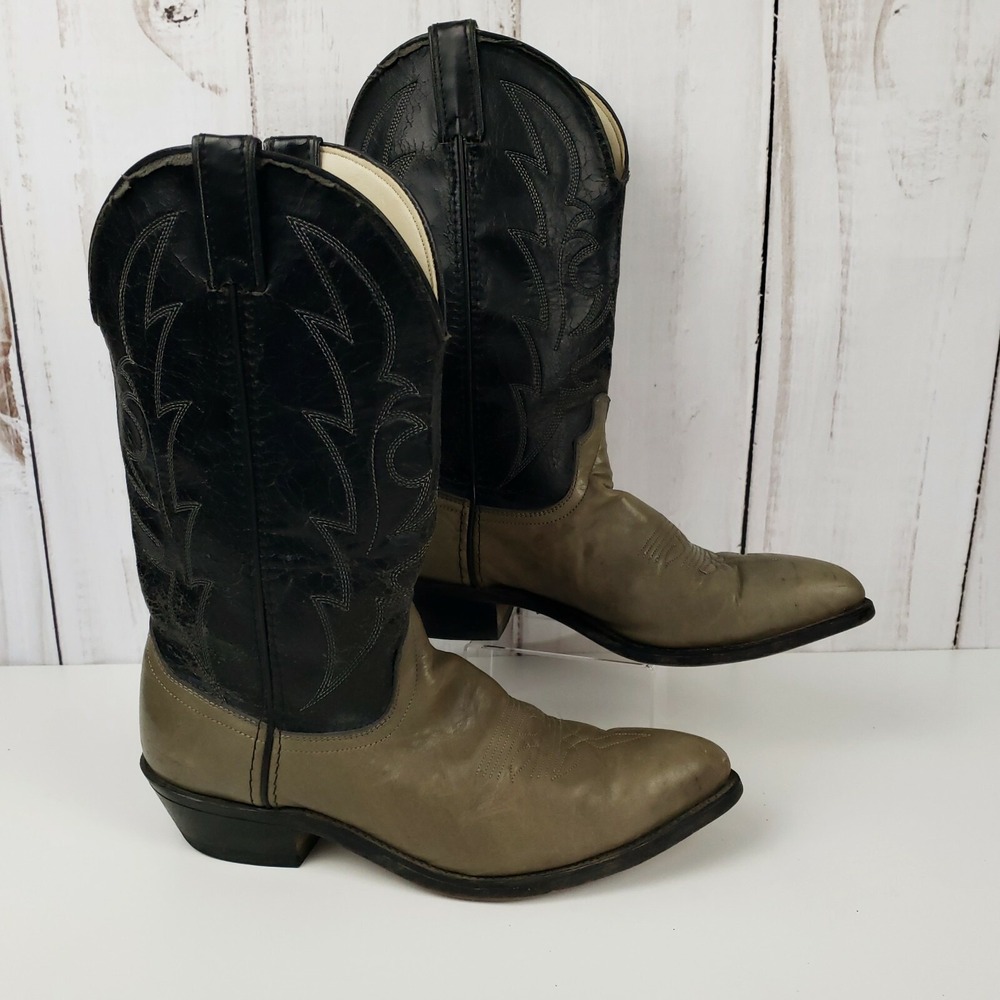 VTG Laredo Cowboy Boots Leather Vamp Mens 9D Made in USA Black Olive Western